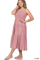 ZENANA PLUS SMOCKED TIERED MIDI DRESS