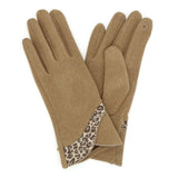 Black or Taupe Gloves With Leopard Print Accent