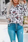 Cow Print Long Sleeve Keyhole Top