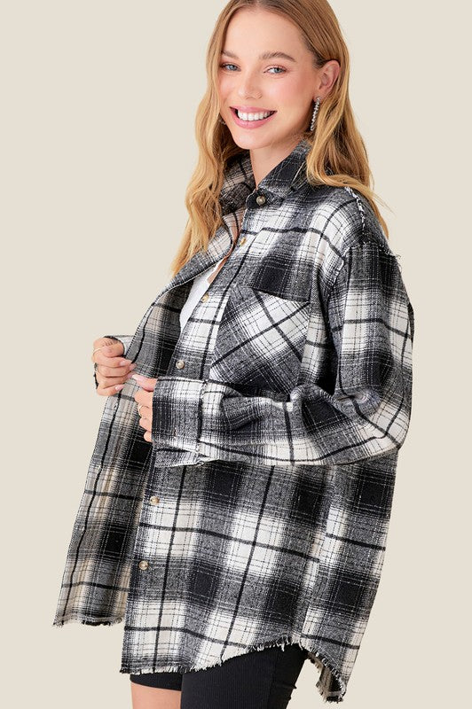 Nova B&W Plaid Long Sleeve Button Shirt Jacket