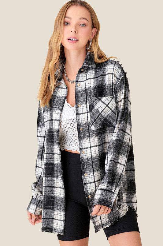 Nova B&W Plaid Long Sleeve Button Shirt Jacket