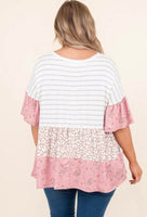 Leopard Floral Striped Mash Up Top-Curvy