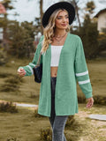 Striped Open Front Dropped Shoulder Cardigan