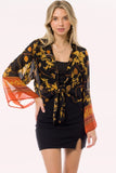 Crepe Chiffon Open Front Tie Kimono Cardigan