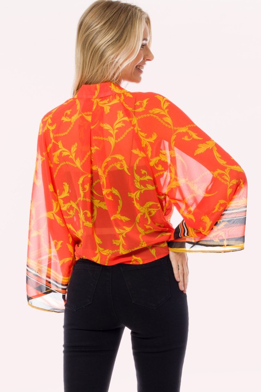 Crepe Chiffon Open Front Tie Kimono Cardigan