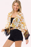 Crepe Chiffon Open Front Tie Kimono Cardigan