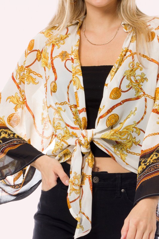 Crepe Chiffon Open Front Tie Kimono Cardigan