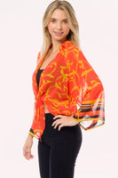 Crepe Chiffon Open Front Tie Kimono Cardigan