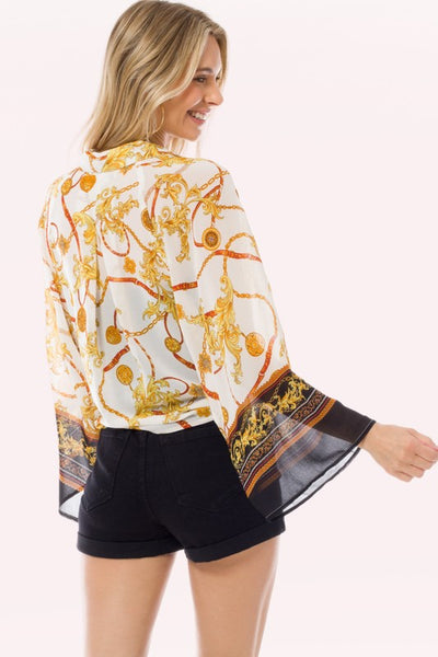 Crepe Chiffon Open Front Tie Kimono Cardigan