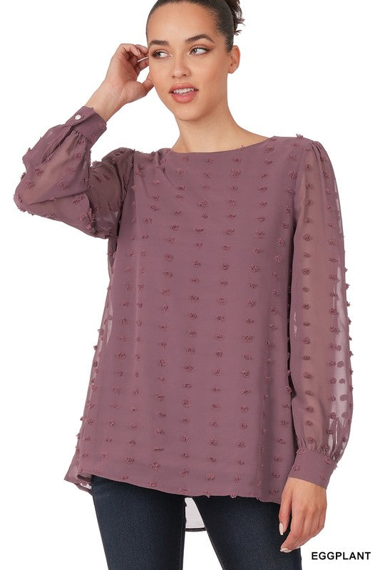 ZENANA SWISS DOT ROUND NECK BLOUSE