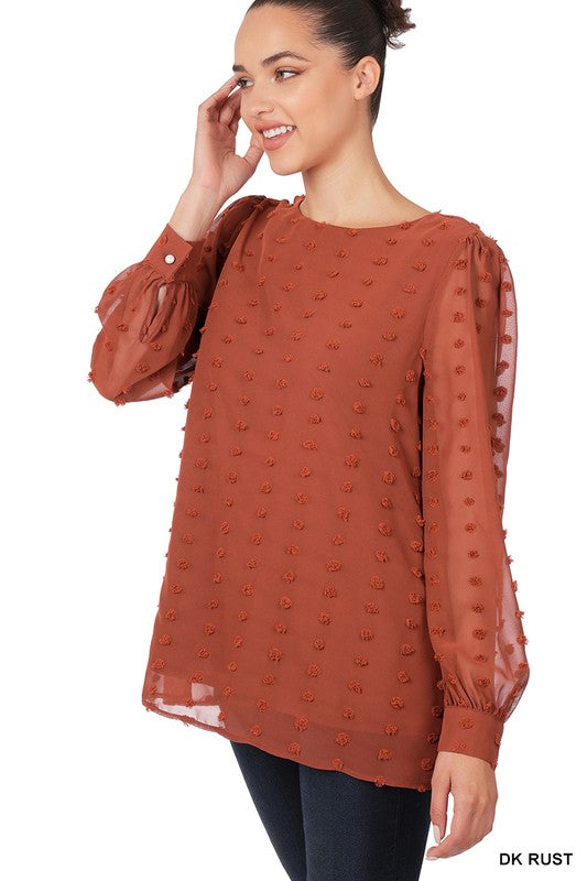 ZENANA SWISS DOT ROUND NECK BLOUSE