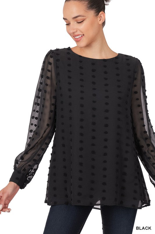 ZENANA SWISS DOT ROUND NECK BLOUSE