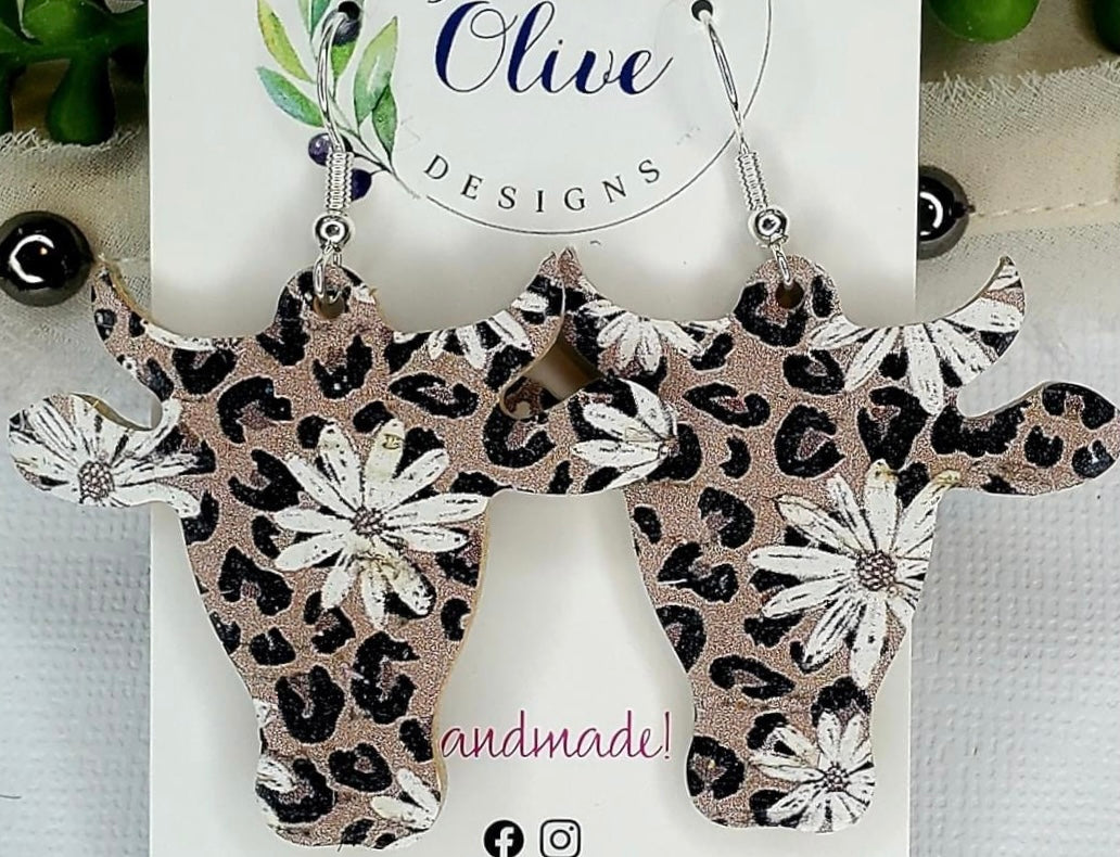 Cow Head Leather Earrings- 3 prints