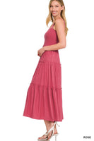 ZENANA SMOCKED TIERED MIDI DRESS