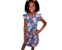 Gray Little Girls' Ruffle Sleeve Floral Dress with Pockets