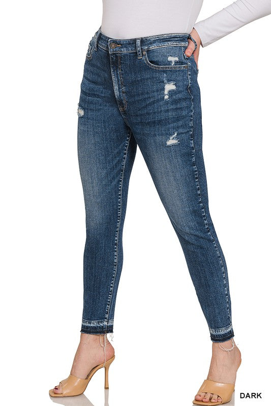ZENANA PLUS HIGH RISE CROPPED SKINNY DENIM PANTS