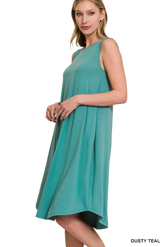 ZENANA SLEEVELESS ROUND NECK ROUND HEM MIDI DRESS