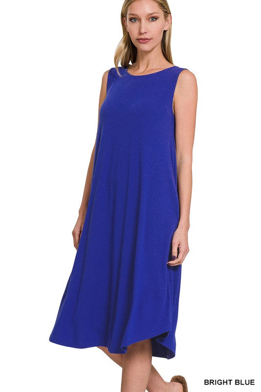 ZENANA SLEEVELESS ROUND NECK ROUND HEM MIDI DRESS