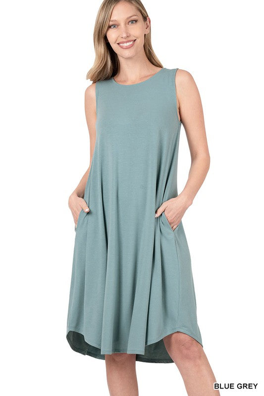 ZENANA SLEEVELESS ROUND NECK ROUND HEM MIDI DRESS