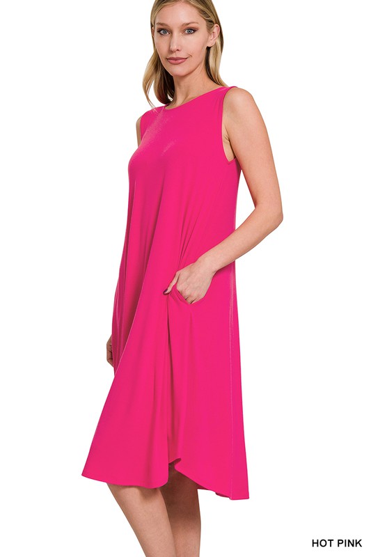 ZENANA SLEEVELESS ROUND NECK ROUND HEM MIDI DRESS
