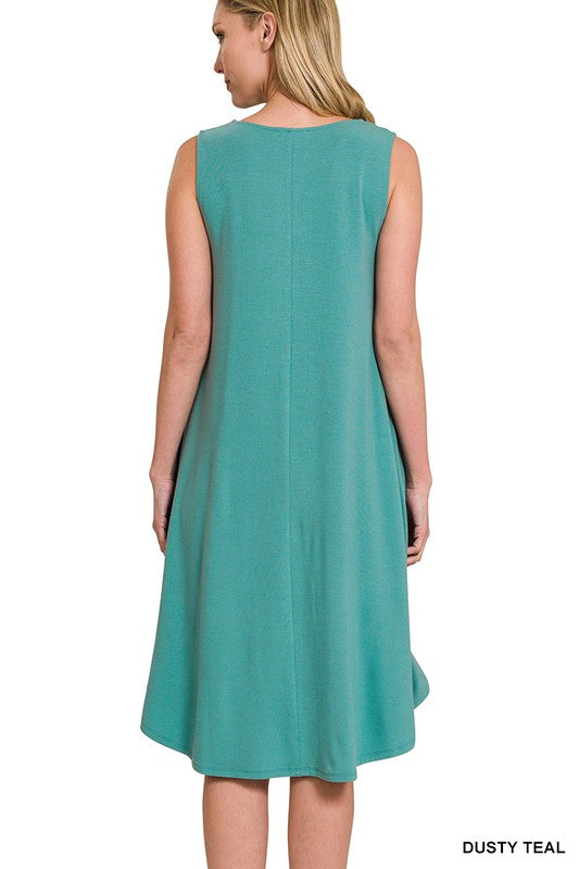 ZENANA SLEEVELESS ROUND NECK ROUND HEM MIDI DRESS