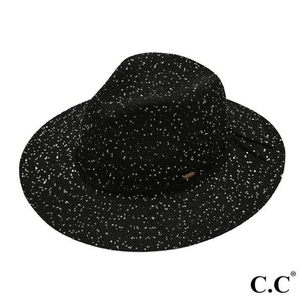 Black Sequined C.C Panama Glam Hat