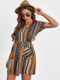 Pocketed Striped Short Sleeve Dress