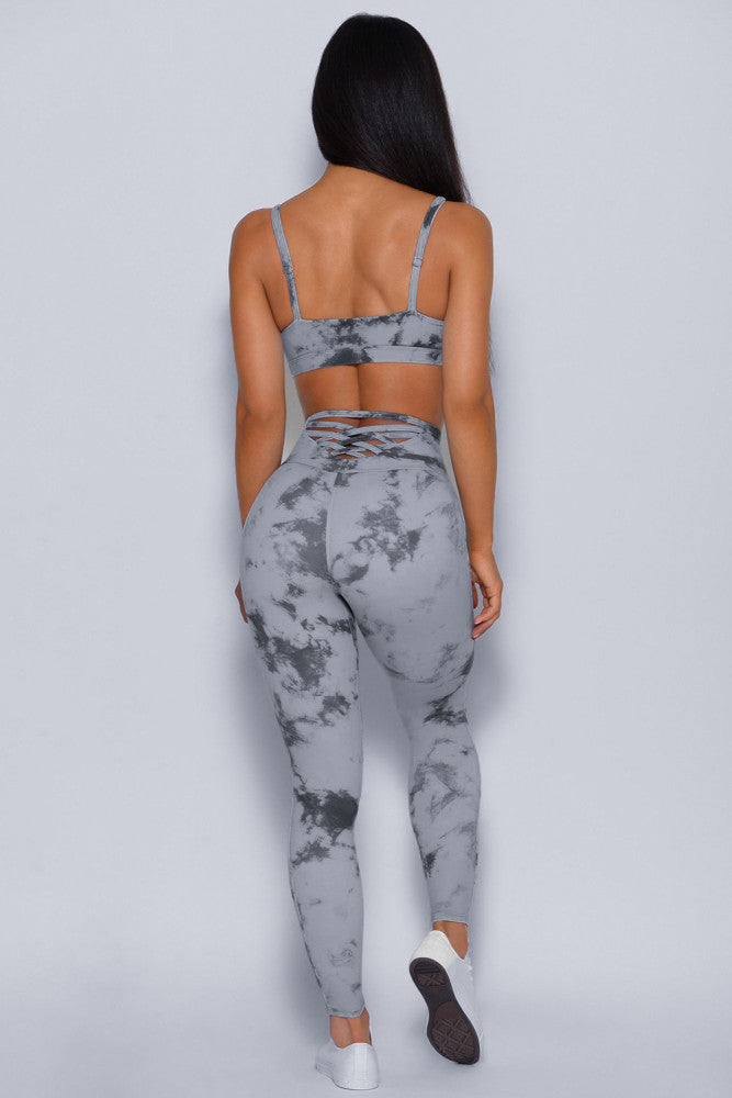 Tie-dye Crisscross Sports Bra Activewear Set-Pink or Gray