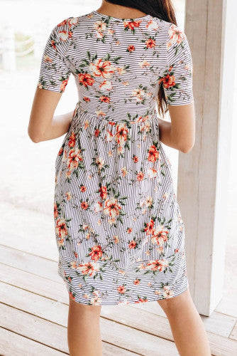 Striped Floral Dance Dress W/ Pockets