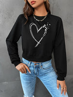 Round Neck Raglan Sleeve Heart Graphic Sweatshirt