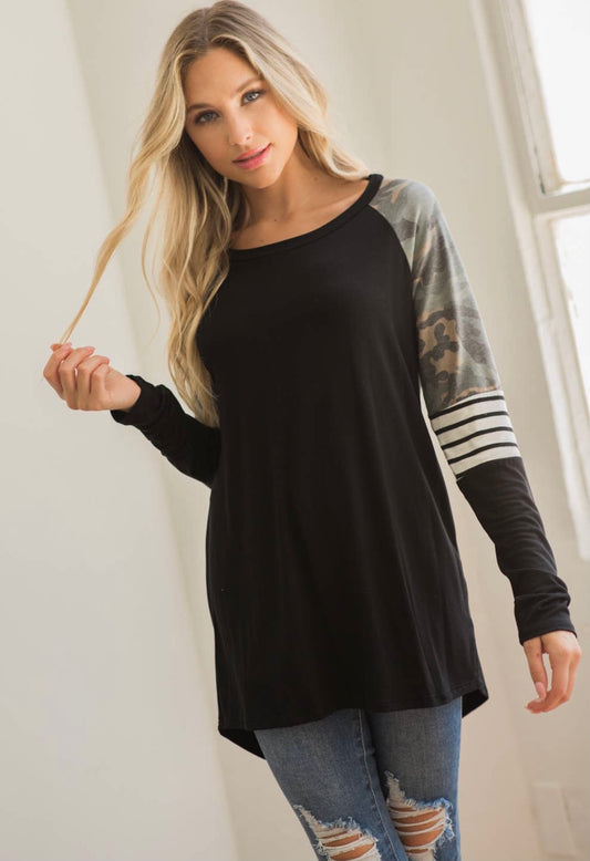 Lovely Melody Camo Stripe Long Sleeve Top