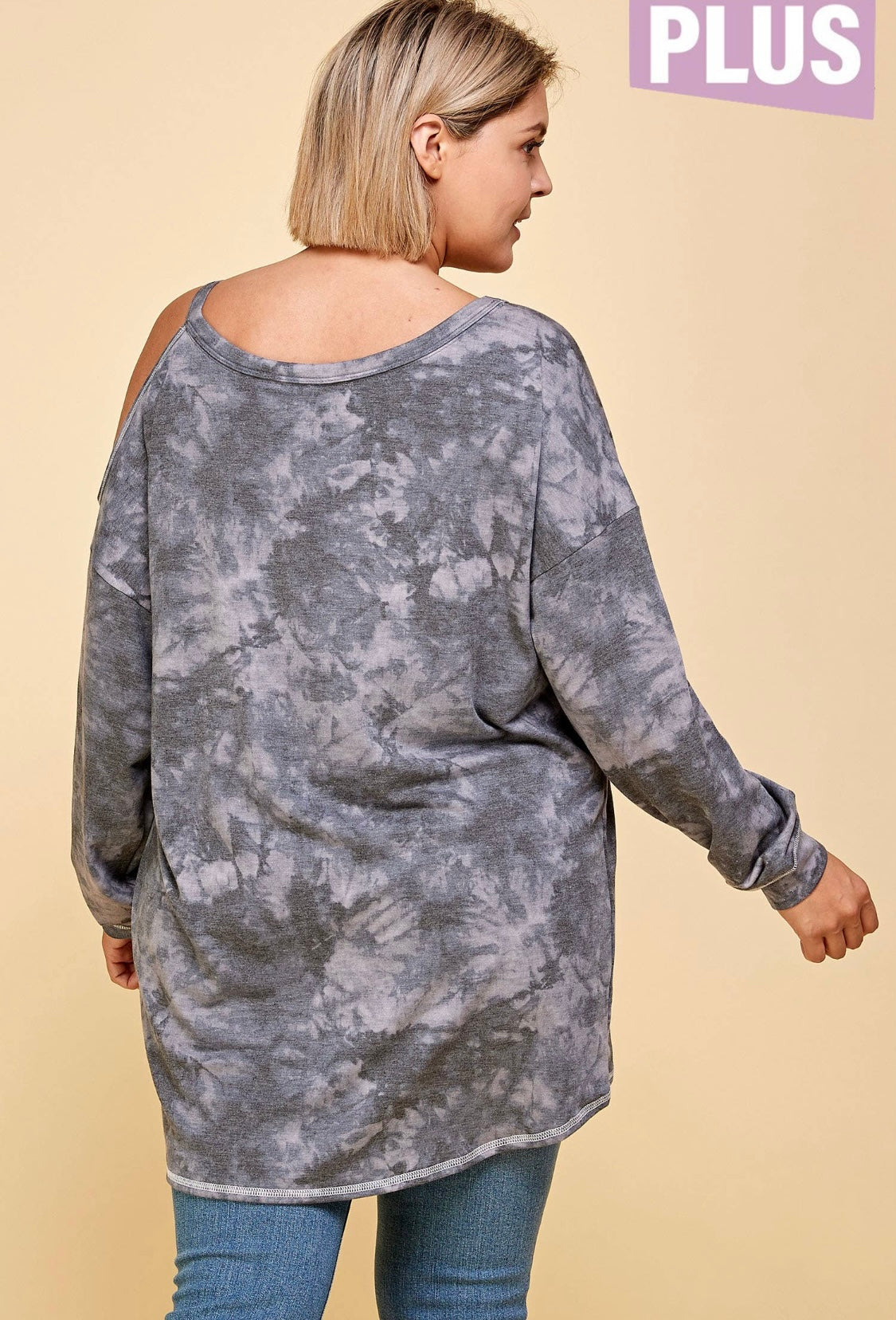 Tie Dye Cold Shoulder Sweater-Curvy