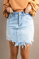 Sky Blue Fading Frayed Hem Denim Skirt