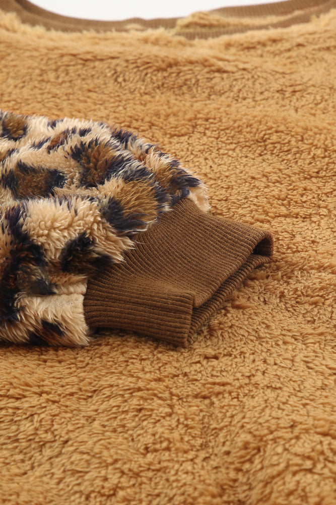 Brown Snuggle Sweatshirt With Leopard Sleeves