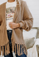 Khaki Open Front Fringed Cardigan