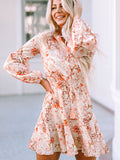 Printed Button-Up Long Sleeve Dress