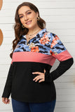 Plus Size Floral Color Block Quarter Zip Pullover