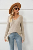 Contrast V-Neck Long Sleeve Blouse