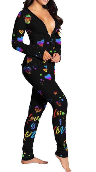 Rainbow Hearts Love Onsies with Butt Flap