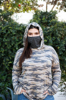Camo Moss Mask Neck Detail Hooded Sweater