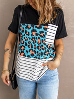 Blue Leopard Striped Pocket T-shirt
