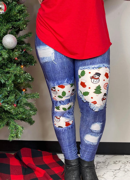 Christmas Snowman Patched Leggings
