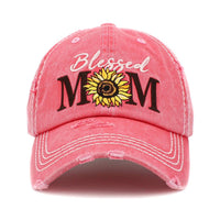 Vintage Distressed "Blessed Mom" Embroidered Baseball Cap-3 colors