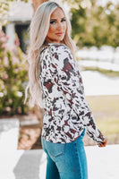 Cow Print Long Sleeve Keyhole Top