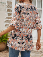 Printed Flounce Sleeve Ruffle Hem Blouse