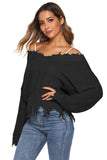 Off-Shoulder Ribbed Long Sleeve Raw Hem Sweater