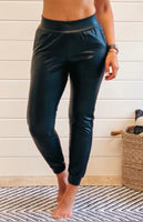 Faux Leather Slim-fit High Waist Joggers