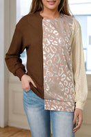 Leopard Round Neck Long Sleeve Blouse