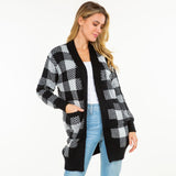 Knit Plaid Open Cardigan with Pockets