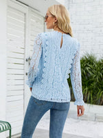 Lace V-Neck Flounce Sleeve Blouse